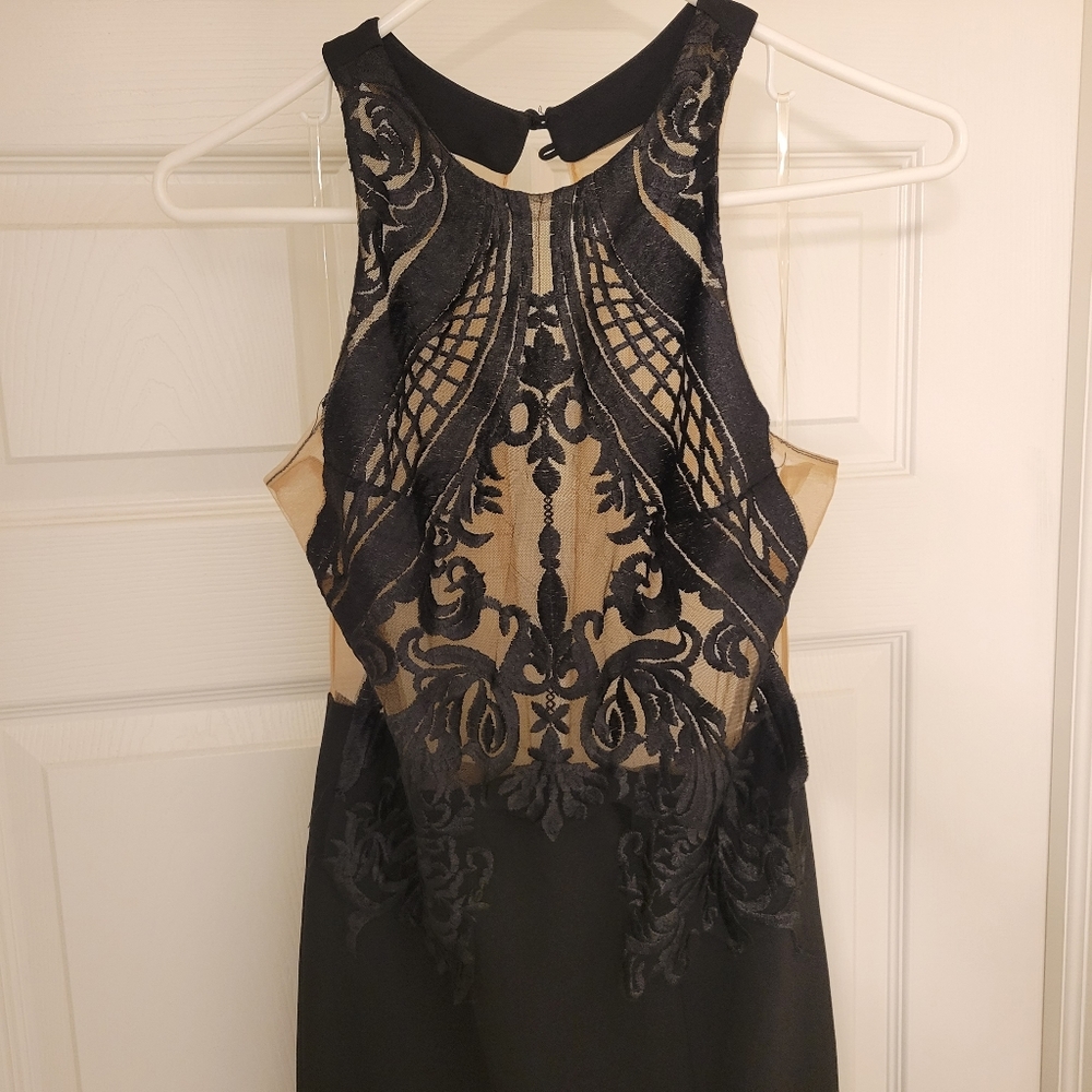 Black Lace Nude Mesh Maxi Dress Halter Medium NWT